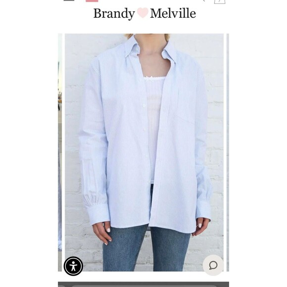 Brandy Melville Tops - BRANDY MELVILLE Stephanie Button Down Shirt Blue White Striped Boyfriend Fit B9